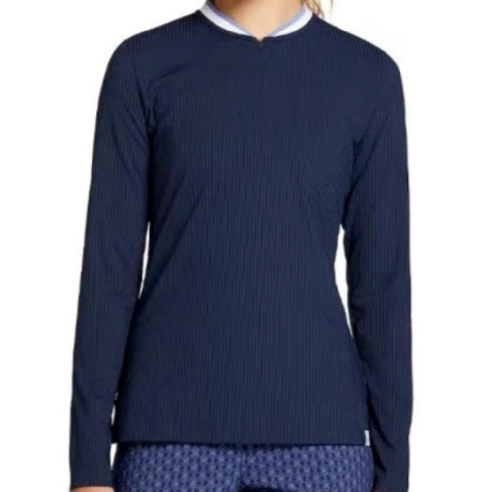 Lady Hagen Navy Blue Ribbed Quarter Zip Long Sleeve Golf Top XXL